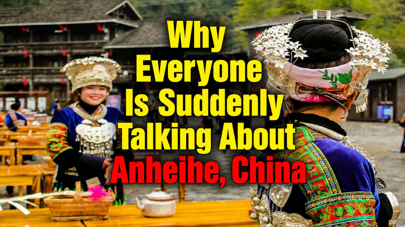 Anheihe China traditional village scene with local people in cultural dress